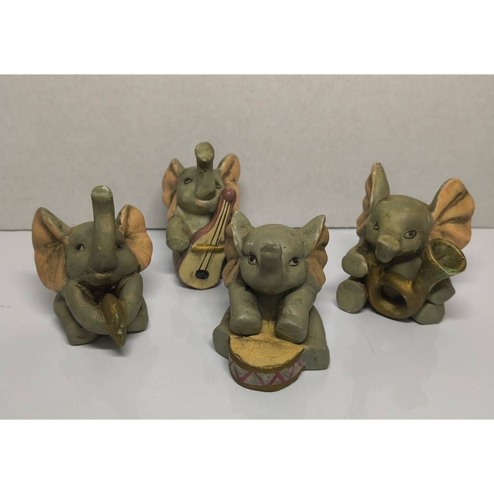 Elephant Band Vintage Ceramic Figurine 4 Good Luck Elephants Playing Instruments